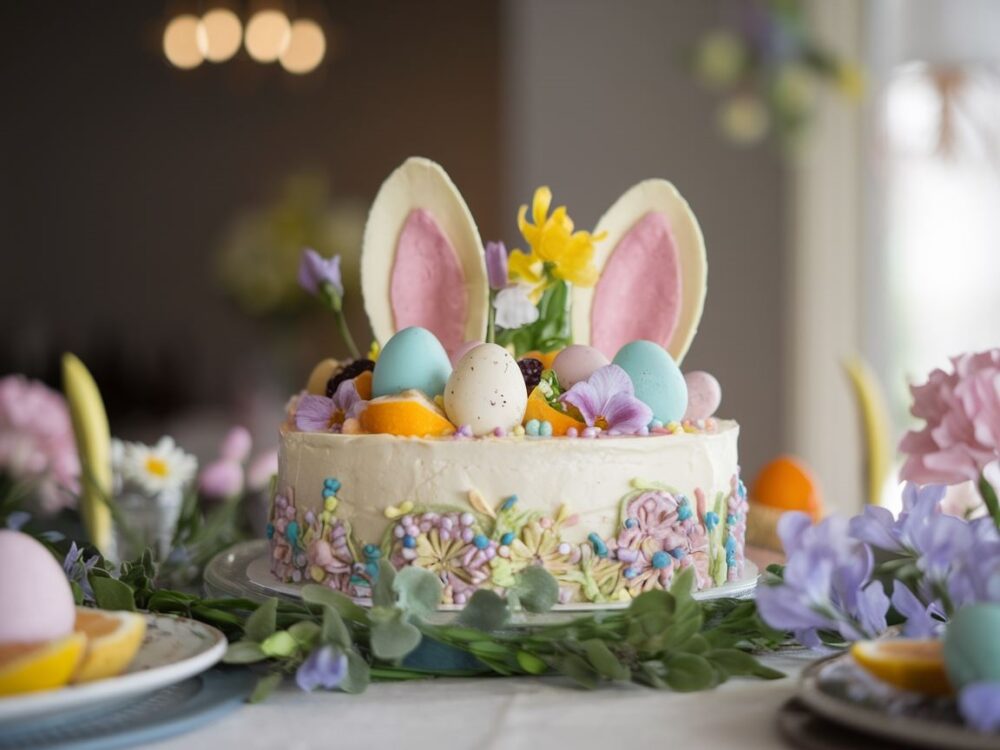 kolorowe jajka na serniku