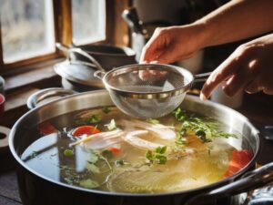 mętny rosół w garnku