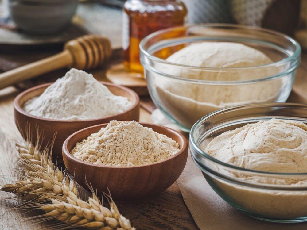 miseczki z mąką na stole kuchennym
