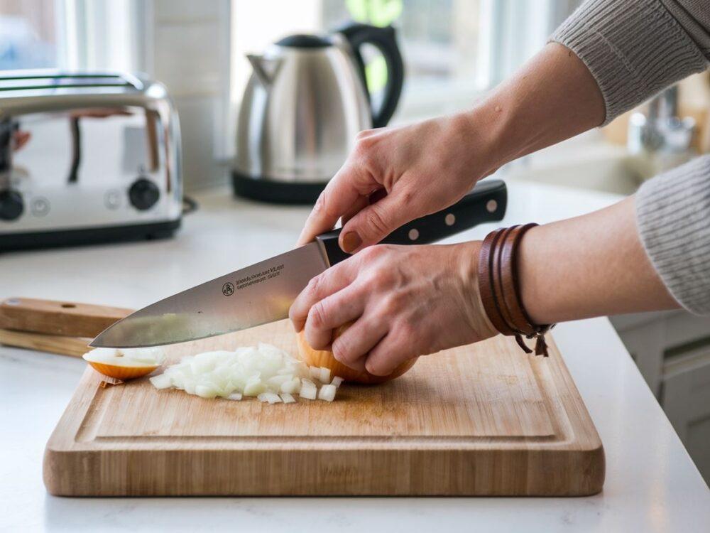 pokrojona cebula na desce