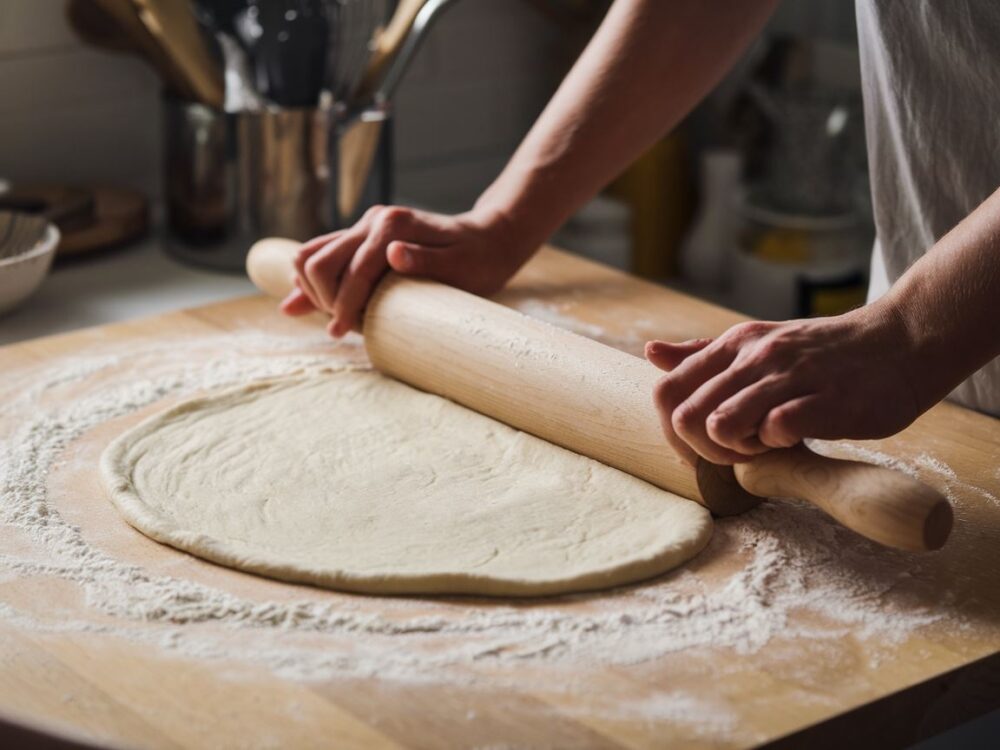 rozwałkowywanie ciasta na pizzę