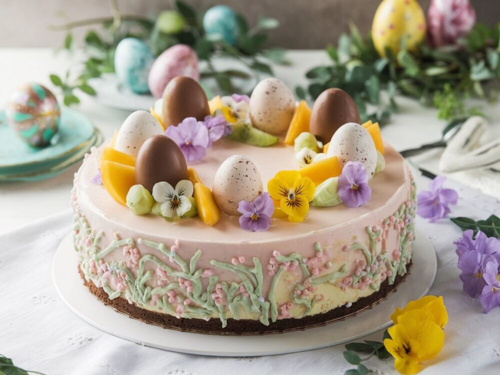 sernik wielkanocny z dekoracjami