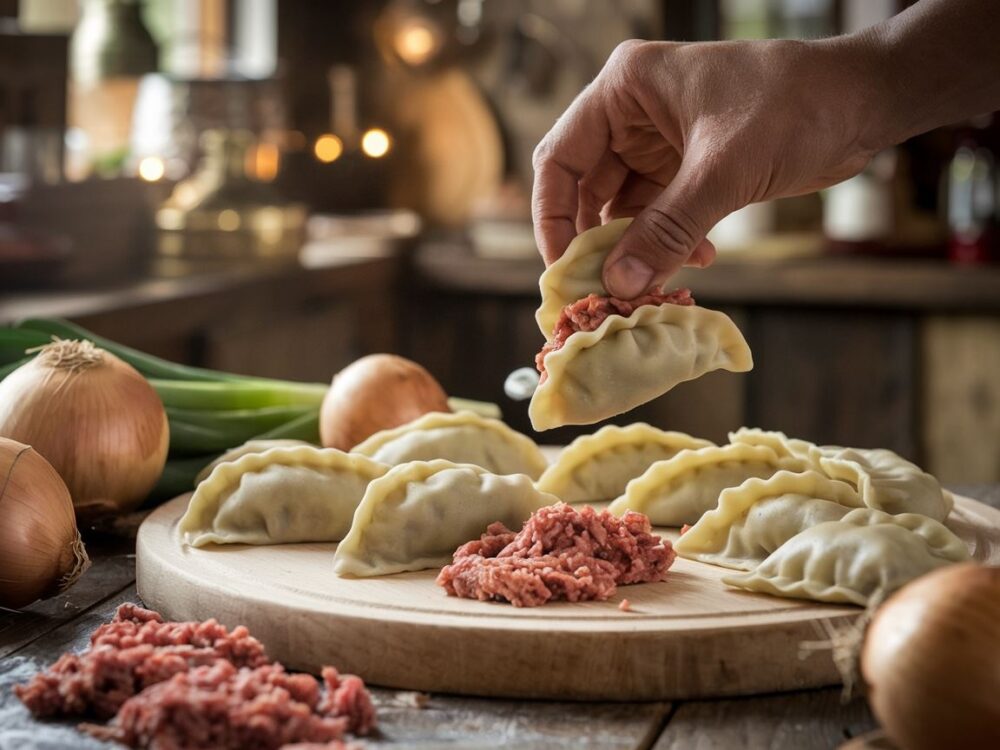 składniki na pierogi z mięsem